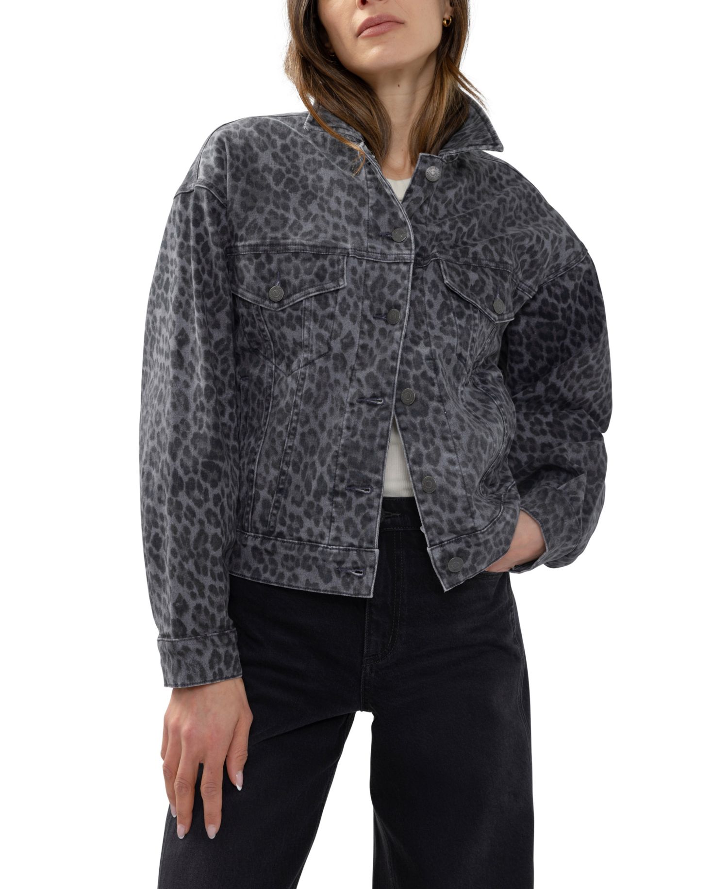 Women's Short Leopard-Print Denim Jacket