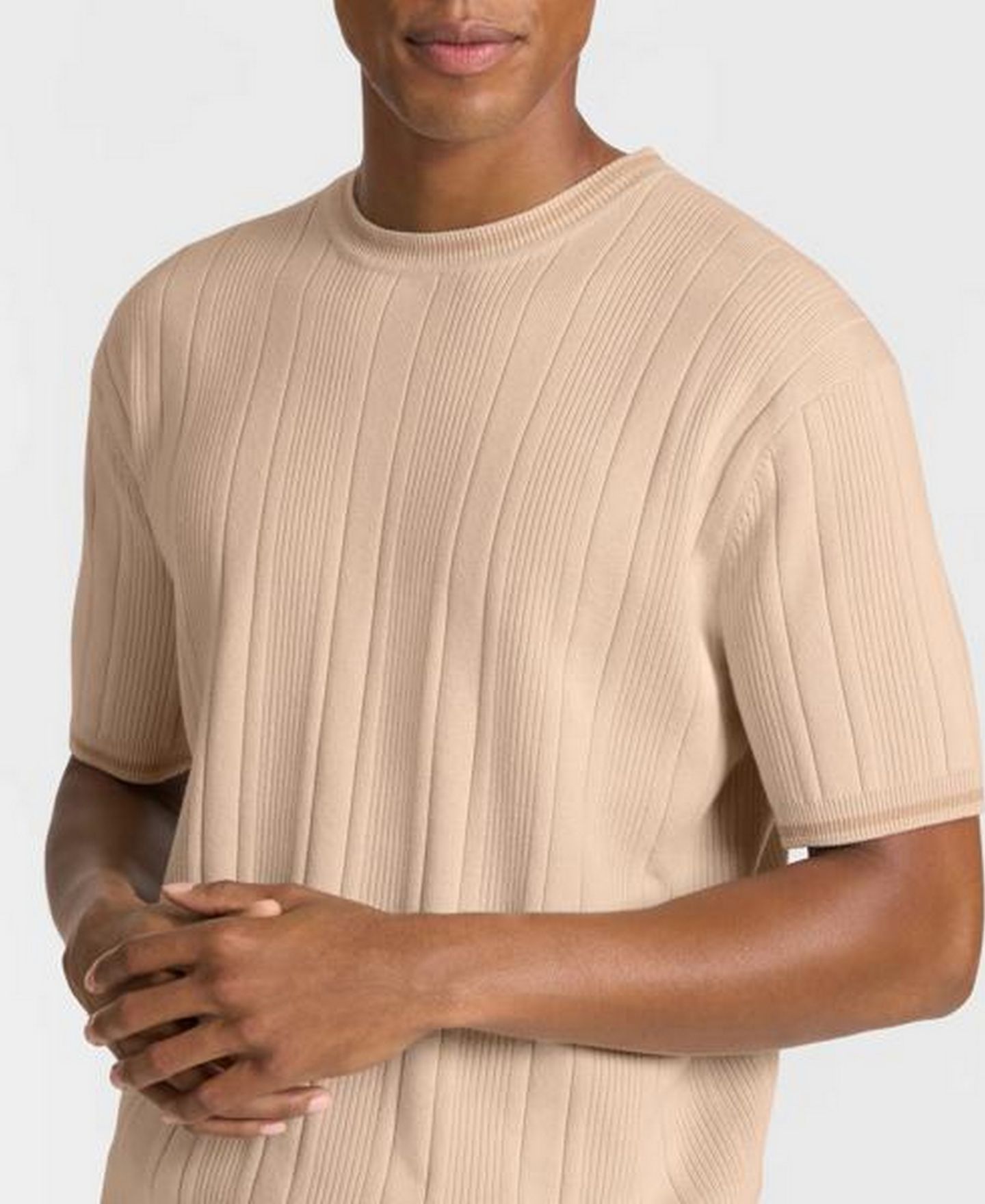 Мужской свитер Ted by Ted Baker Grosvenor Short-Sleeve Cotton Ribbed Crewneck, цвет: Бежевый — фото 2