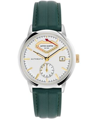 Men's Automatic Round Green Leather Strap Watch 40mm