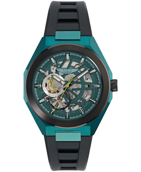Мужские часы Aston Martin Automatic Three-Hand Black Silicone Strap Watch 42mm