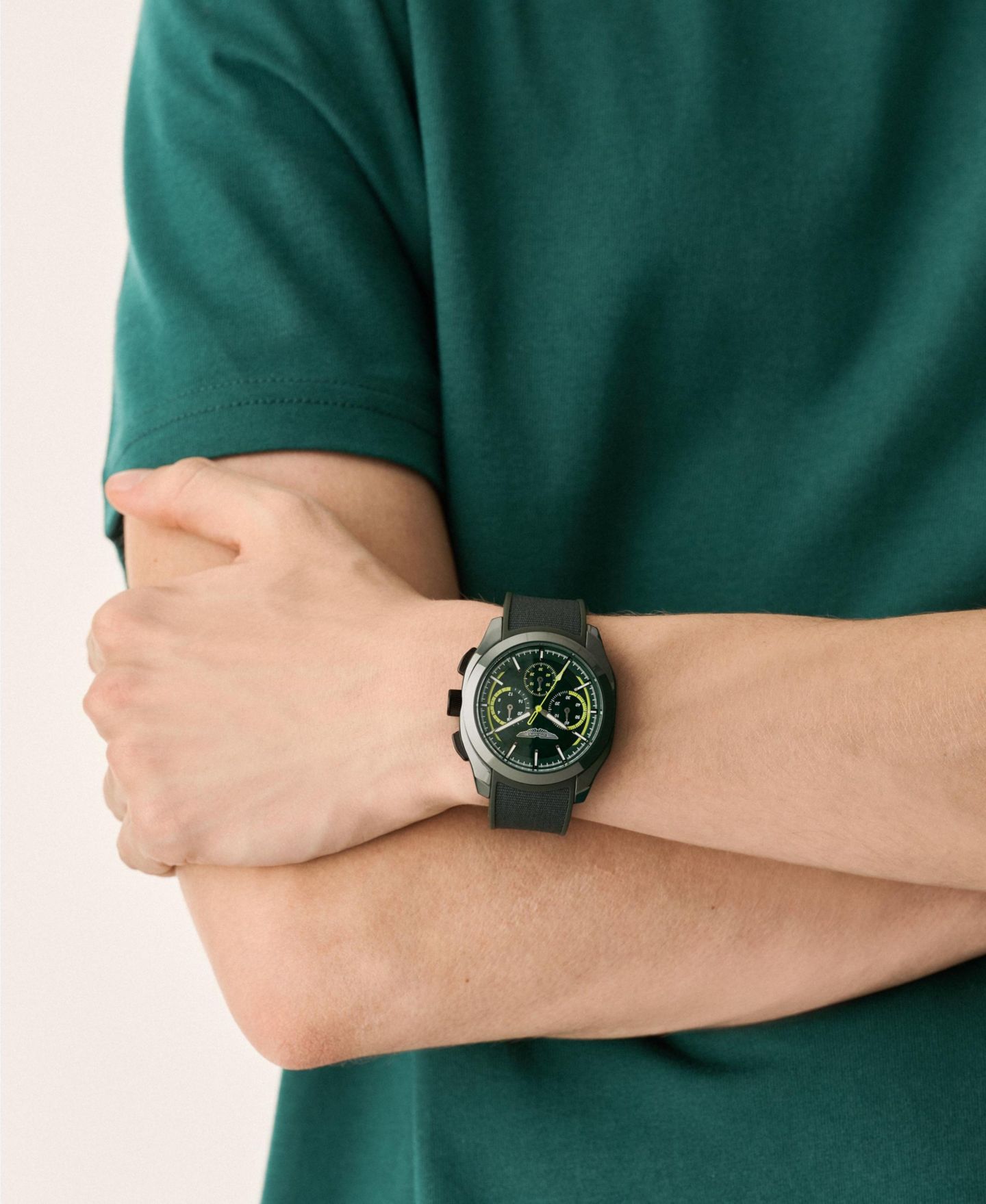 Мужские часы Aston Martin Quartz Three-Hand Round Green Silicone Strap Watch 42mm — фото 5