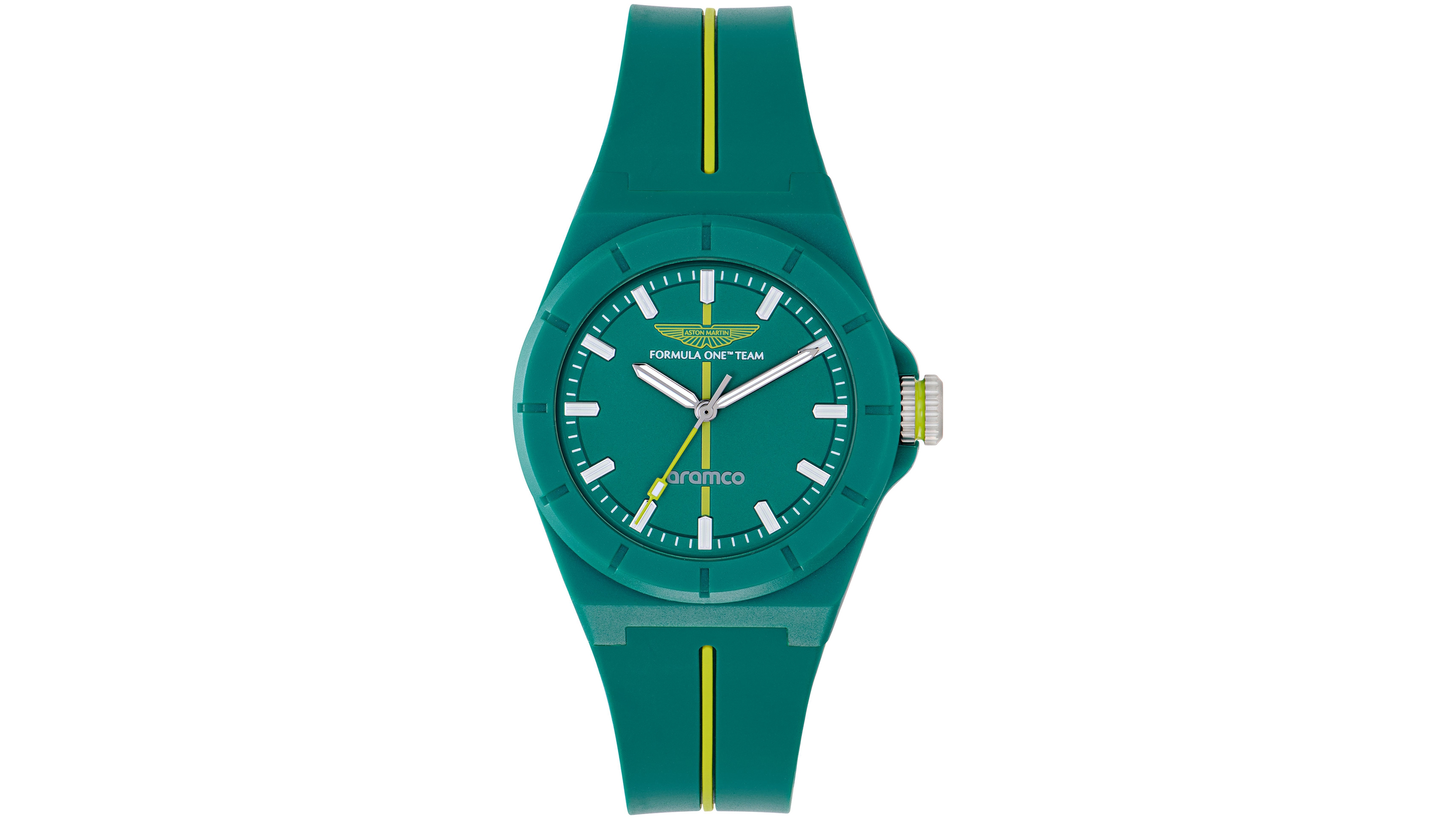 Aston Martin Men's Quartz Three-Hand Round Green Silicone Strap Watch 45mm