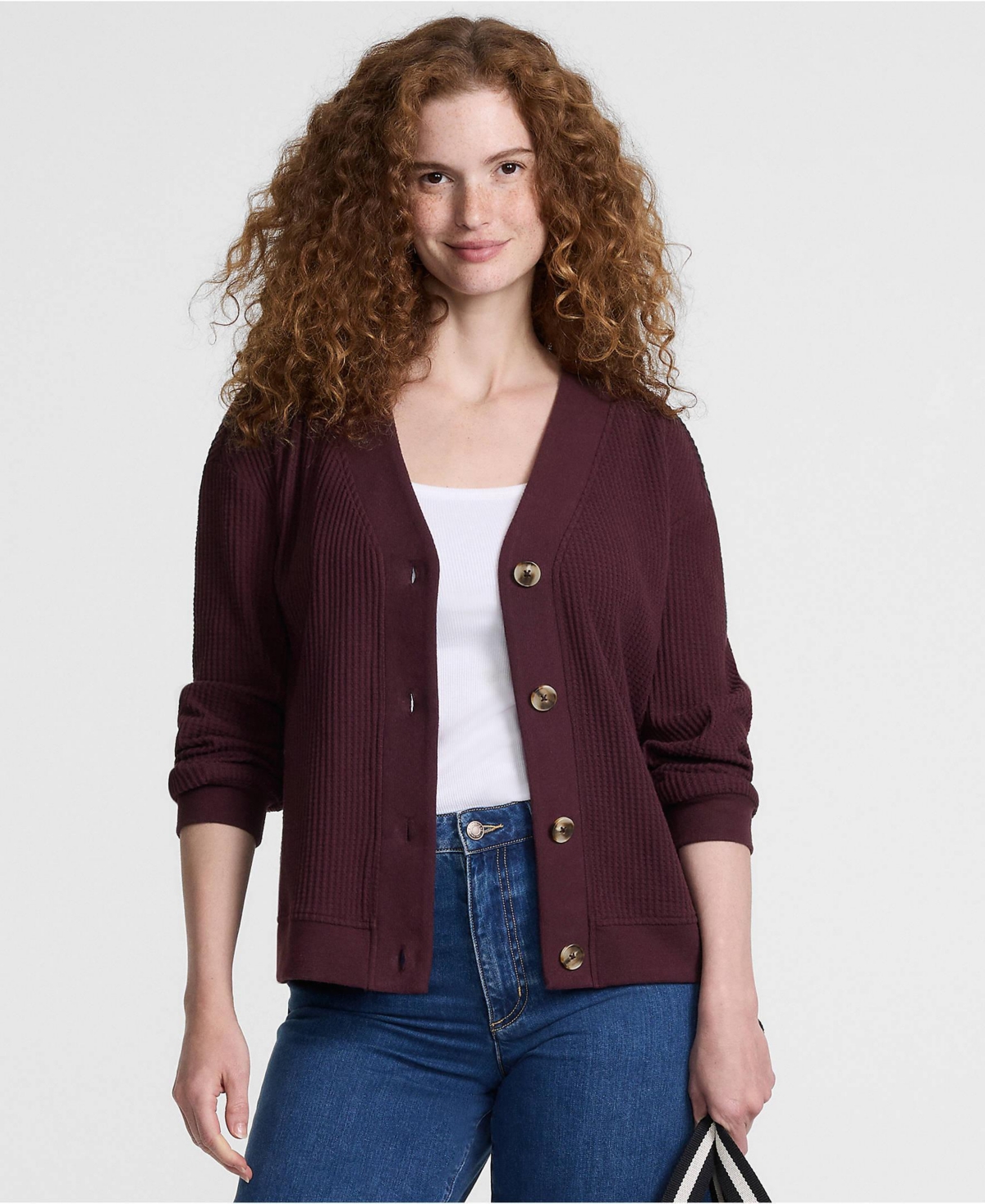 Lands' End Women's Long Sleeve Waffle V-neck Cardigan