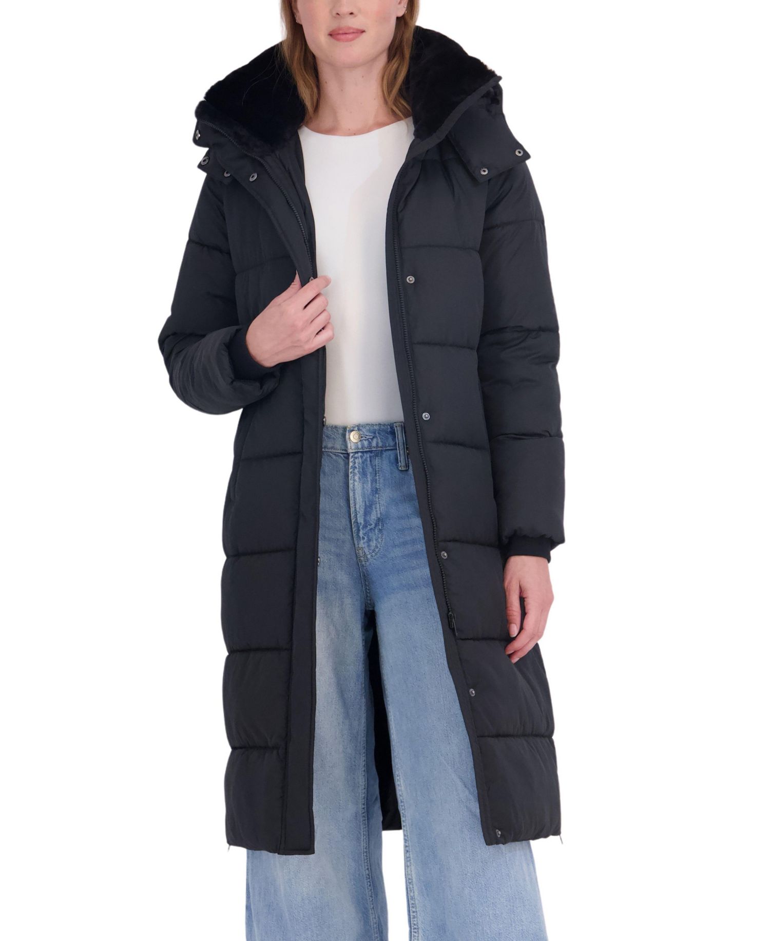 Women's Long Hooded Faux Fur Trimmed Puffer Coat