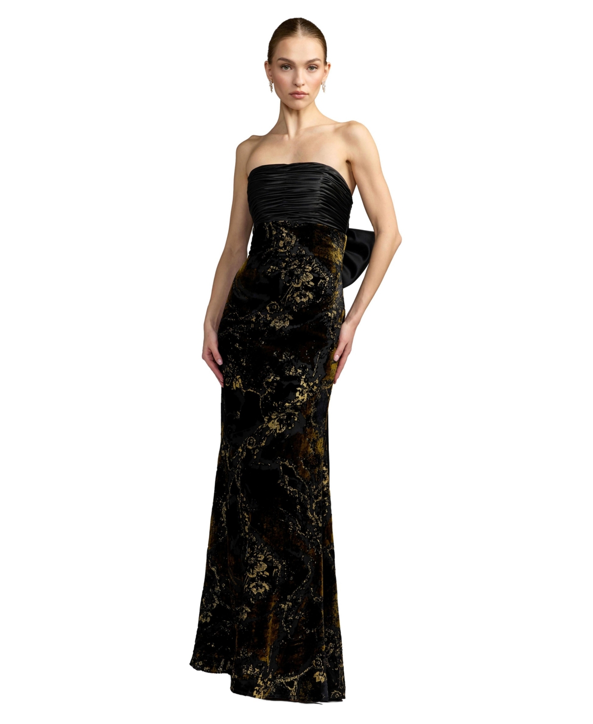 Mac Duggal Women's Strapless Floral Velvet Evening Gown