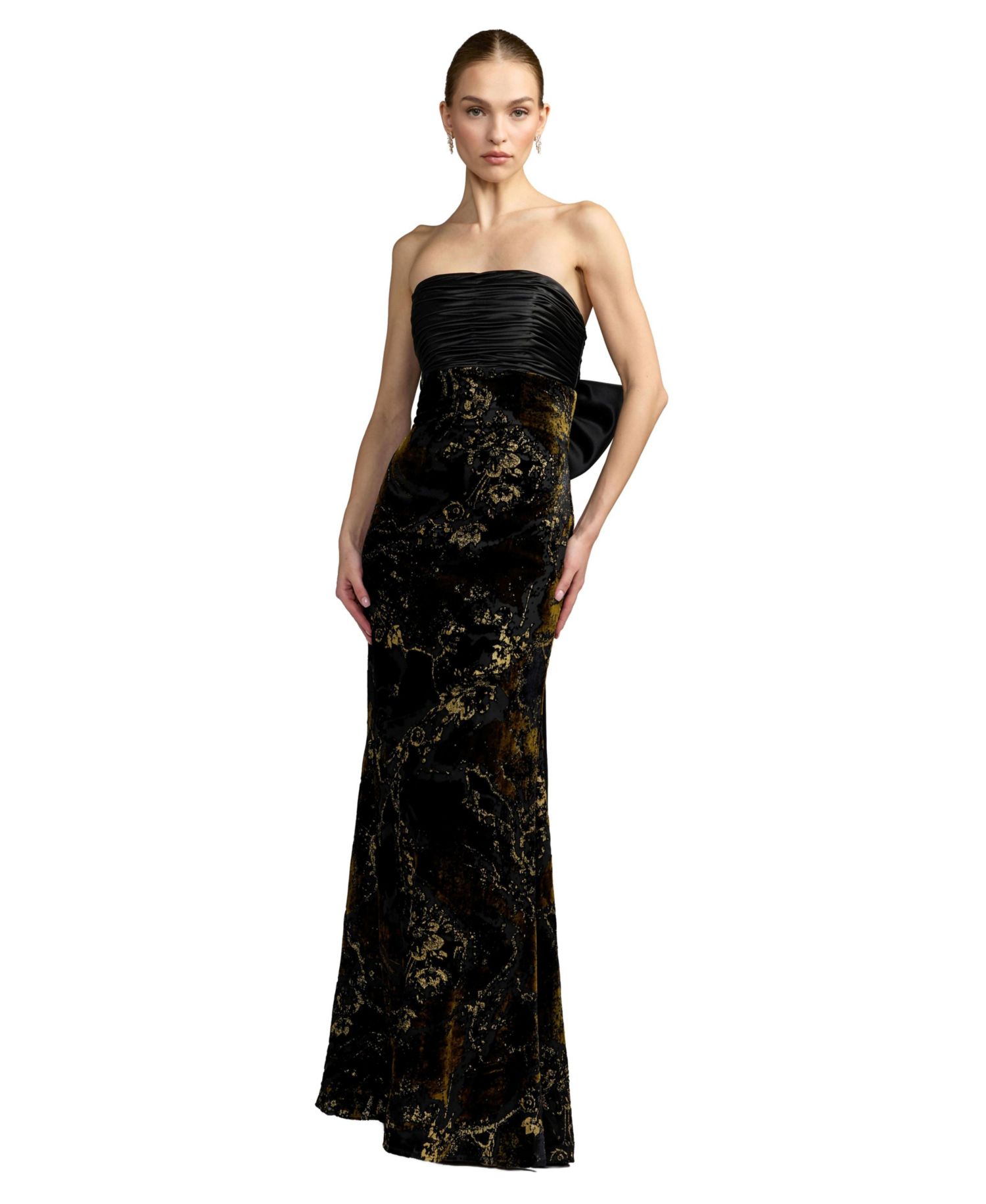 Women's Strapless Floral Velvet Evening Gown
