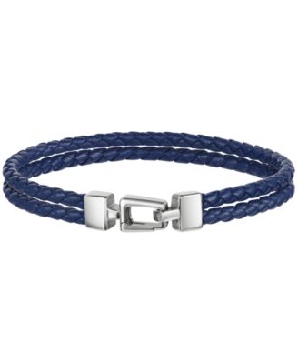 Men's Silver-Tone Stainless Steel Nautical Rope Leather Bracelet, 8.5"