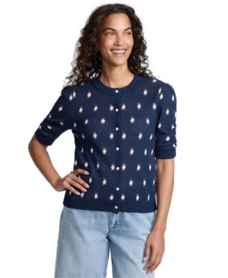 Women's Fitted Ruched Puff-Sleeve Cardigan