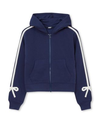 Girls Fleece Hooded Zip Up Bow Sweatshirt