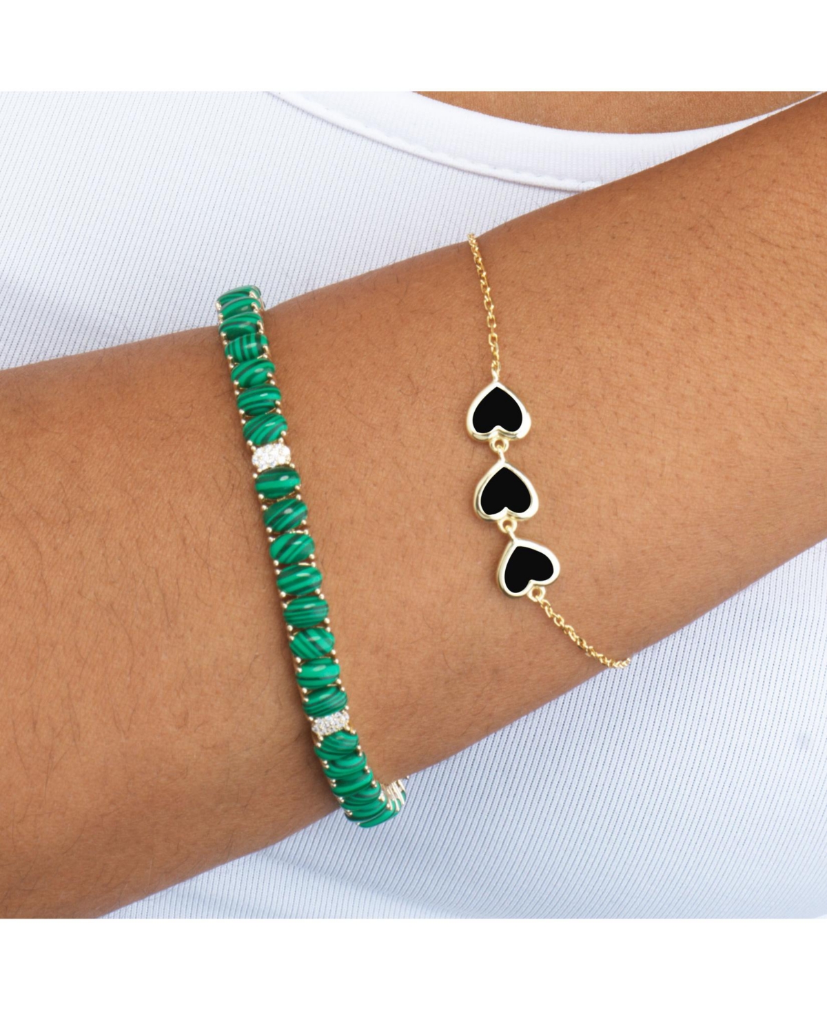 The Lovery Onyx Trio Heart Bracelet 14K Gold-Plated Sterling Silver