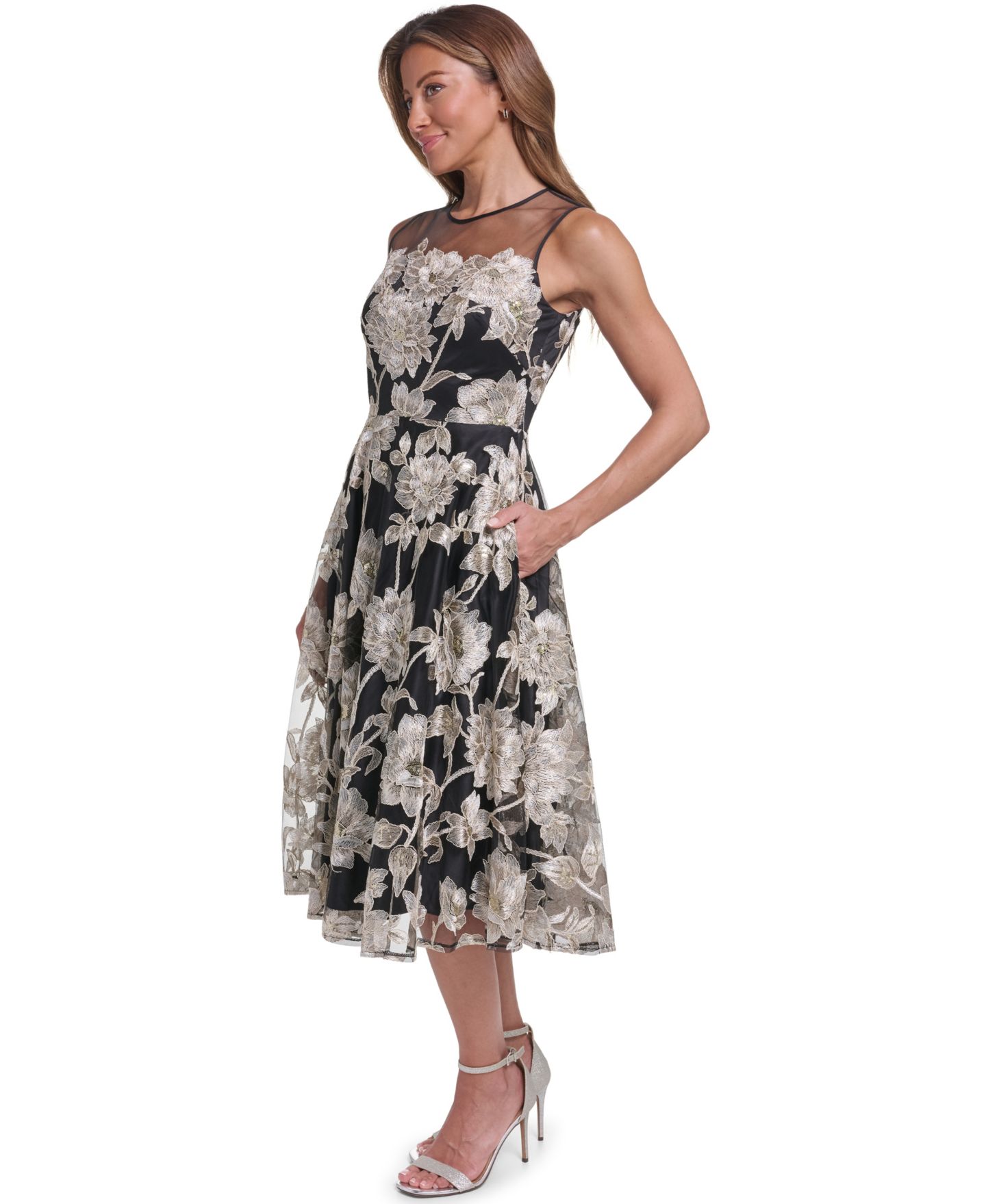 Женское платье Eliza J Floral Lace A-Line Midi, цвет: Чёрный — фото 1