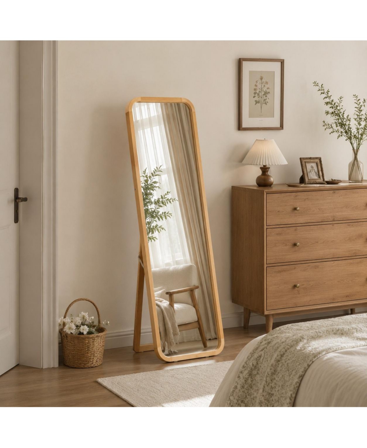 Phying Full Length Mirror 2-in-1 Freestanding and Wall Mounted Dressing Mirror Sturdy Wood Frame Floor Body Mirror for Bedroom Living Room