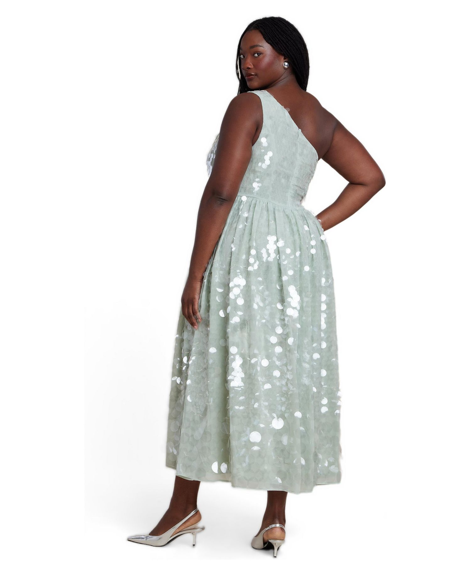 Plus Size Paillette One-Shoulder Dress