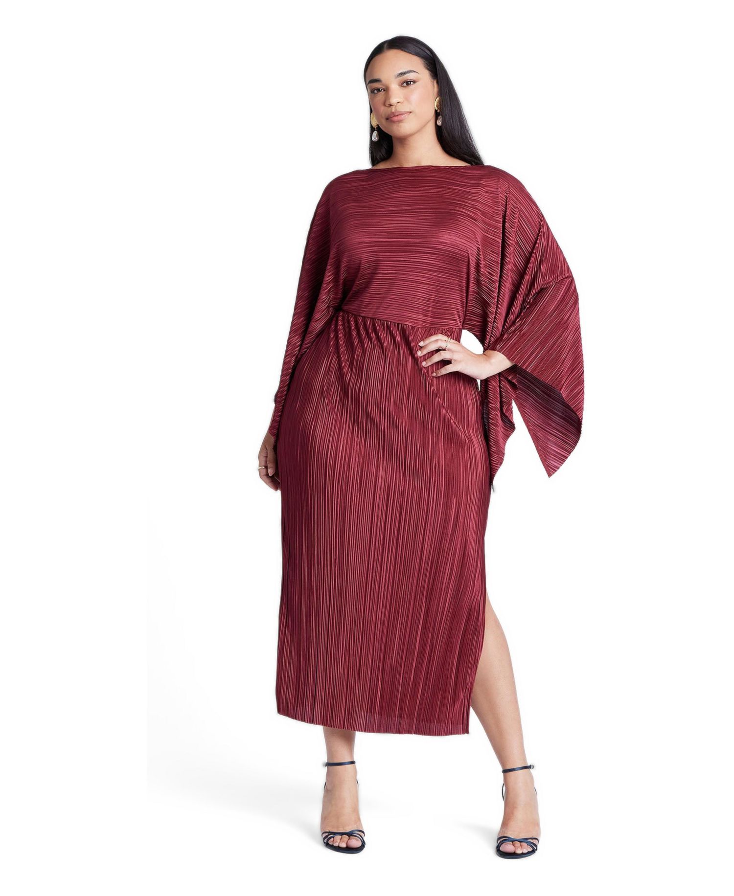 Women's Plus Size Cape Effect Plisse Dress