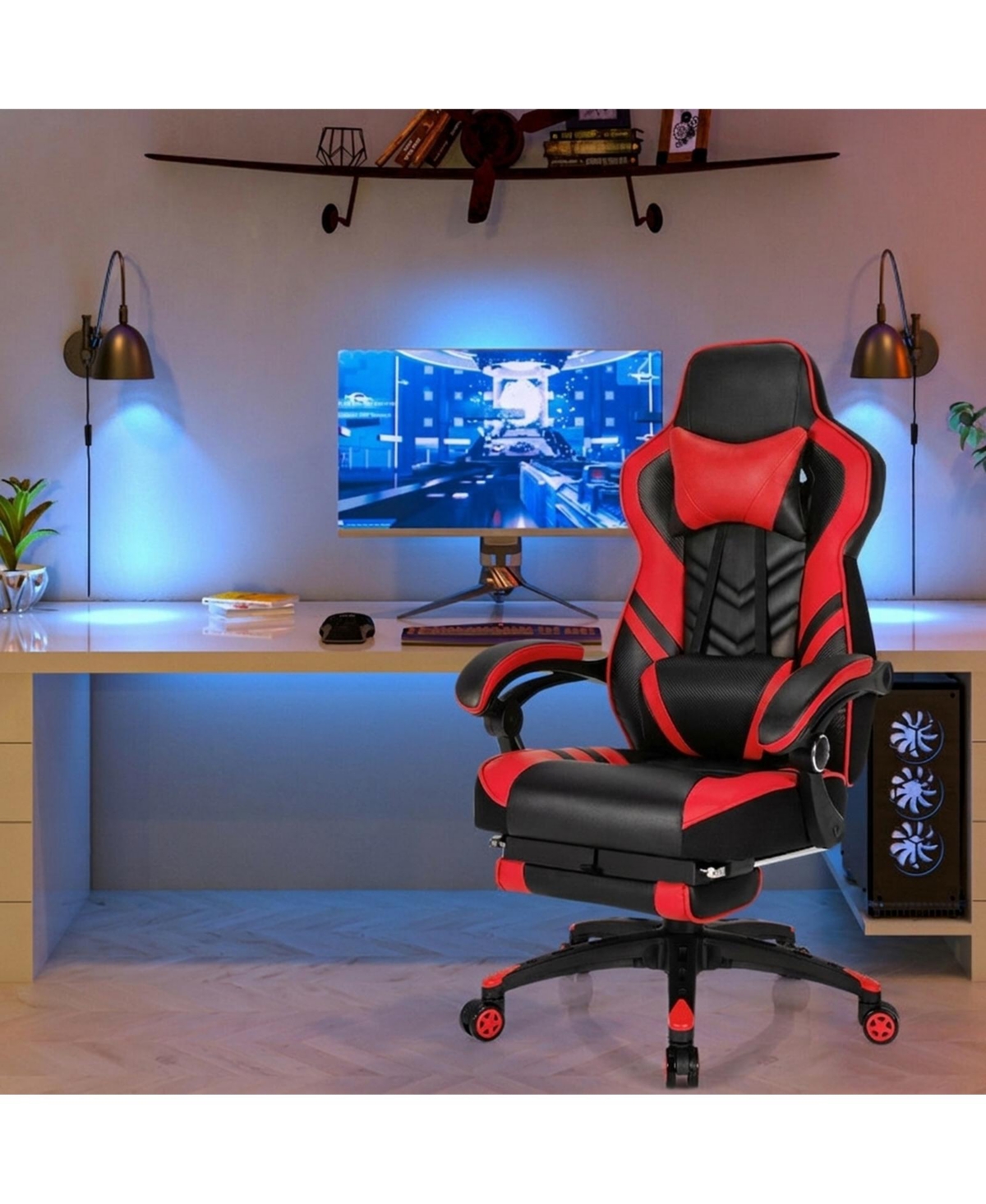 Gouun Adjustable Gaming Chair with Retractable Footrest and Lumbar Pillow