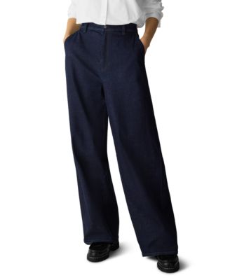 Women's High-Waisted Wide-Leg Cotton-Blend Denim Pants