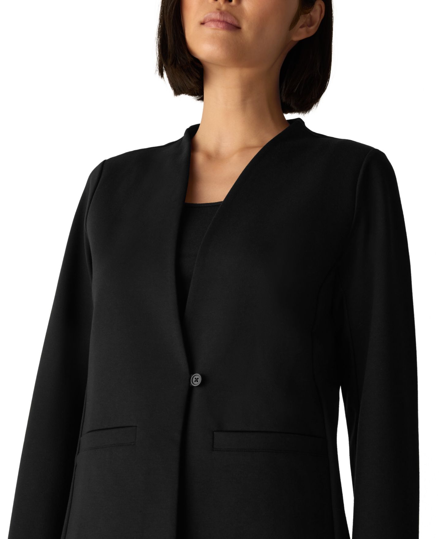Женский пиджак Eileen Fisher Petite Stretch V-Neck Long-Sleeve Blazer, цвет: Чёрный — фото 3