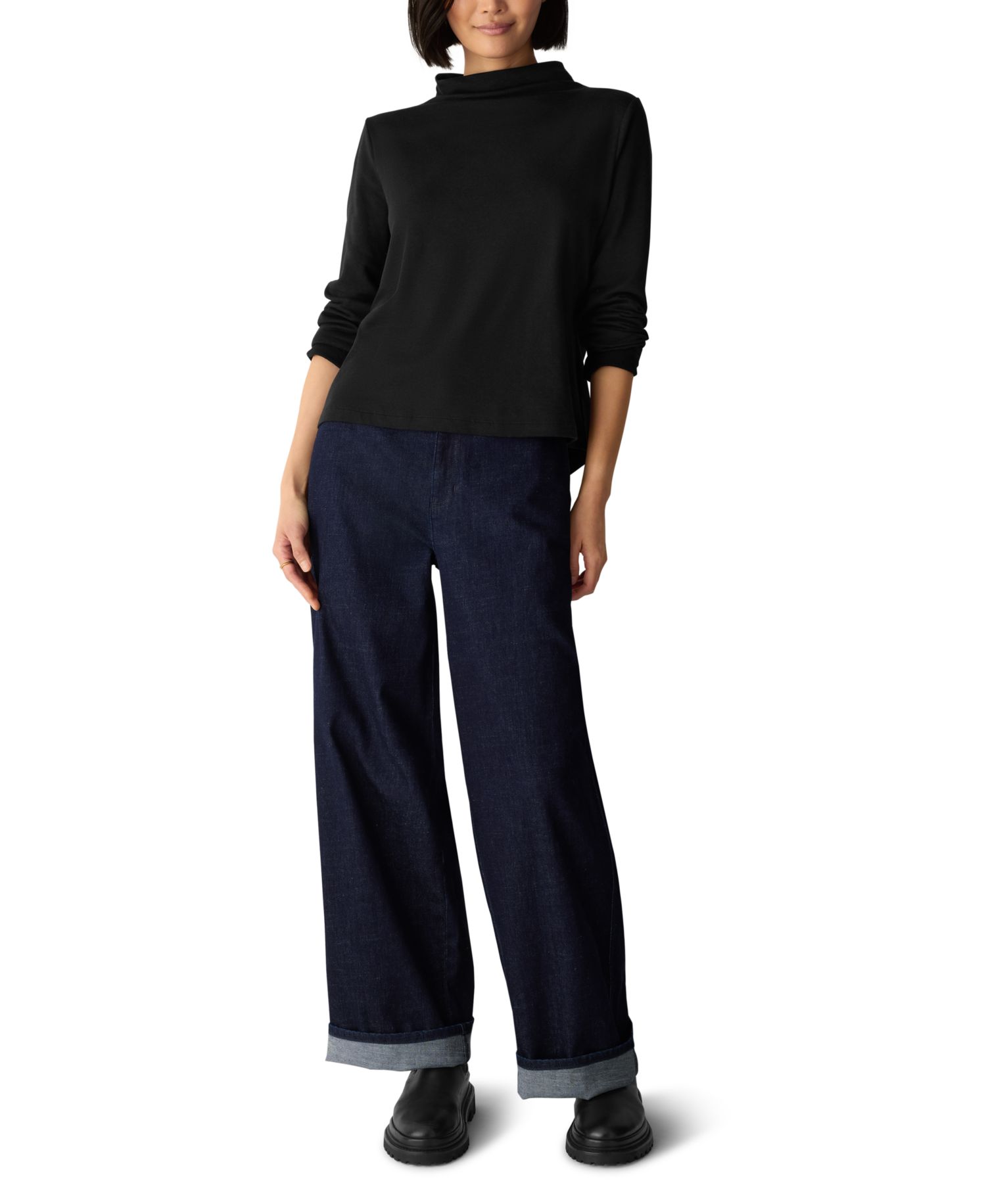 Women's Brushed-Fleecy Funnel Neck Long-Sleeve Top