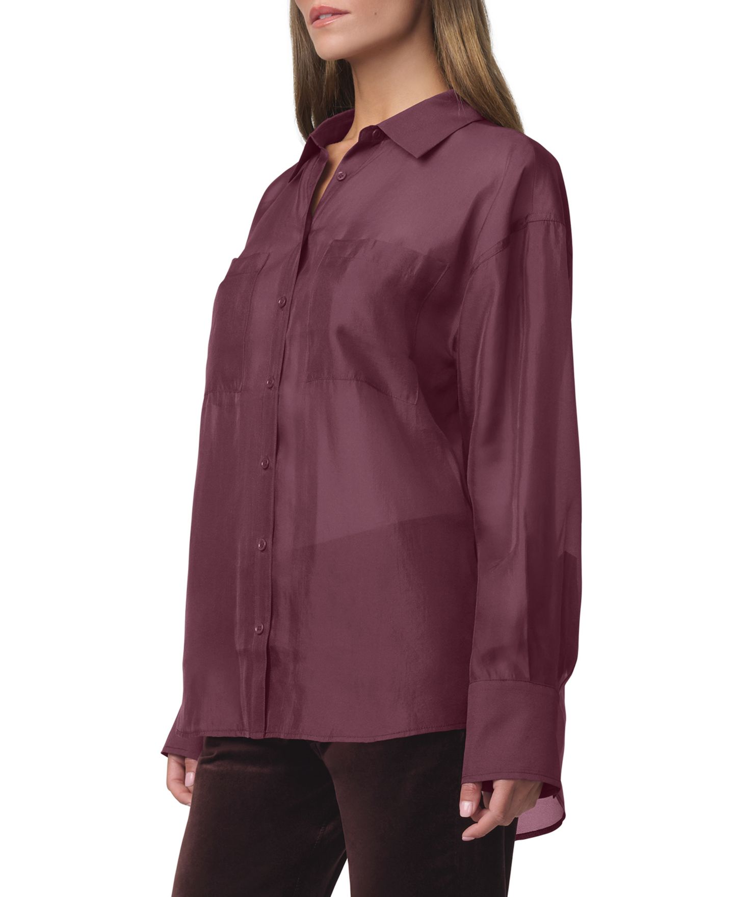 Женская рубашка Joe's Jeans Organza Boyfriend Sheer Long-Sleeve Button-Up, цвет: Бордо — фото 3