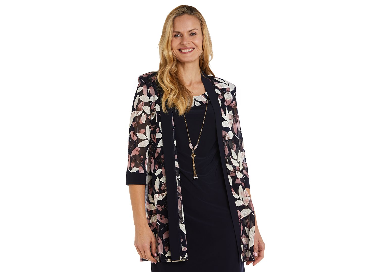 Women's Printed 3/4-Sleeve Dress and Jacket, 2-Piece Set