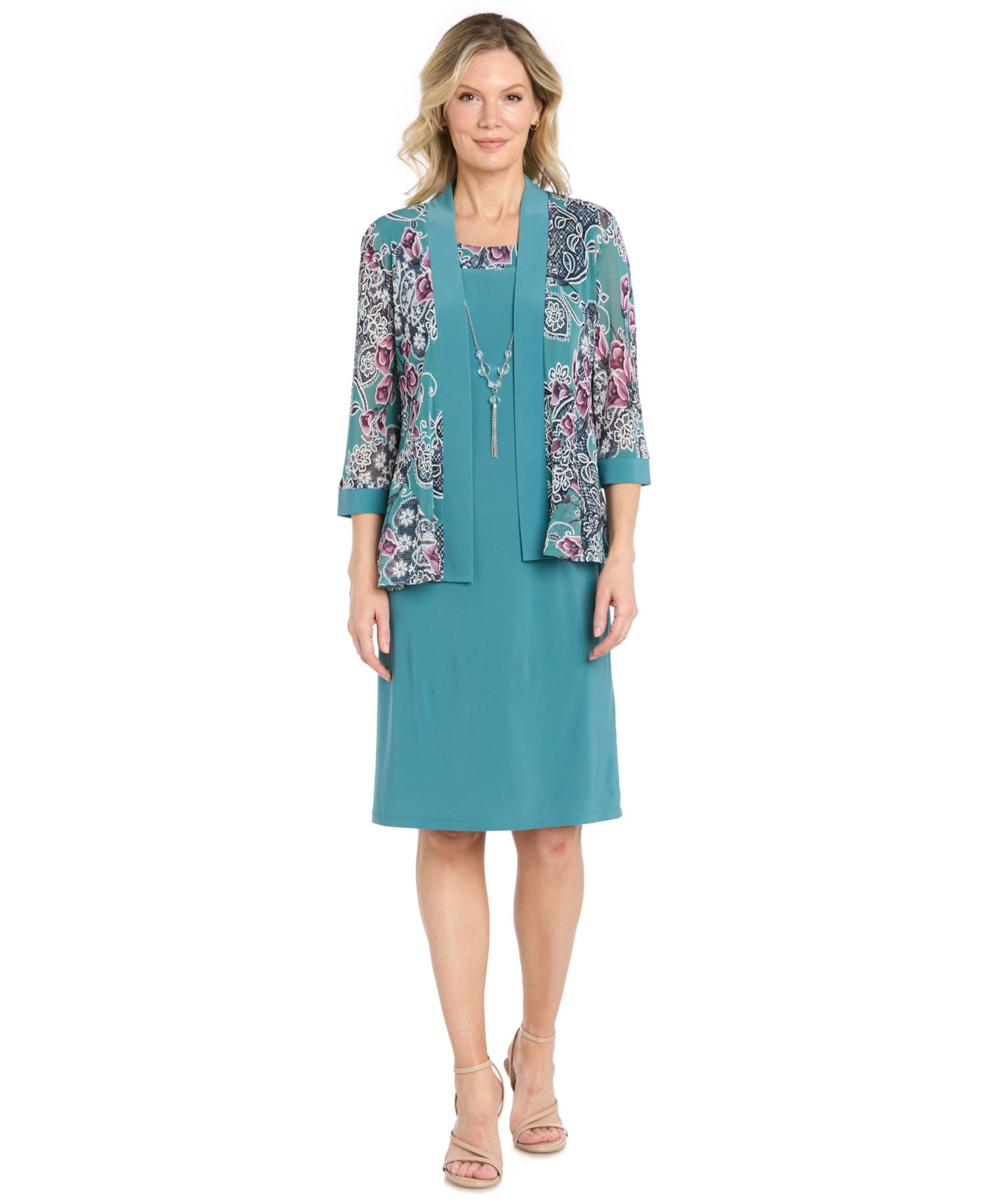 Petite Knee-Length 2-Piece Removable-Jacket Dress and Jacket Set