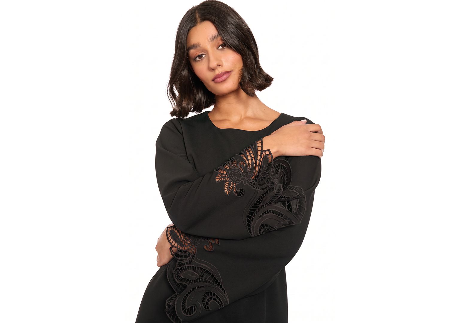 Petite Embroidered A-Line Bell Sleeve Dress