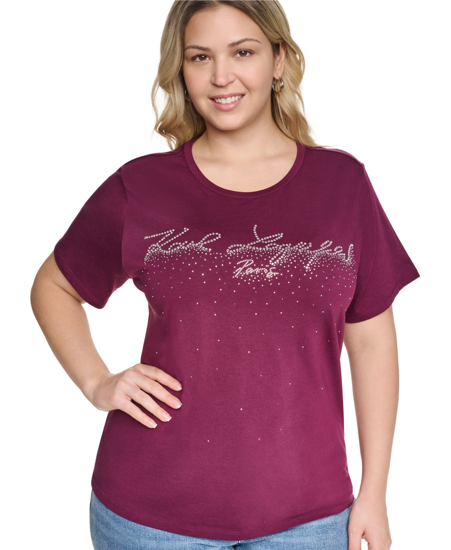 Plus Size Sparkle KLP Logo Short-Sleeve Cotton-Blend T-Shirt