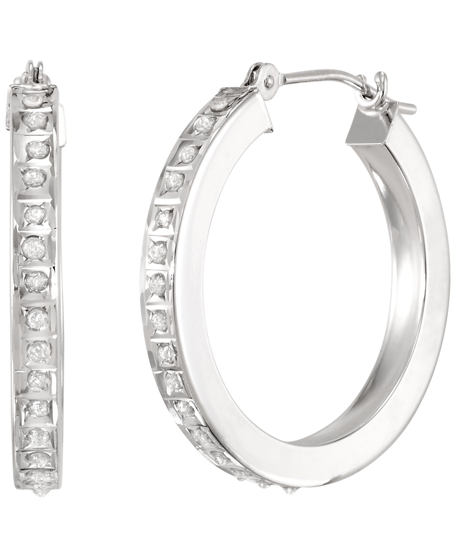 Diamond Round Hoop Earrings (0.01 ct. t.w.) in 10k White Gold