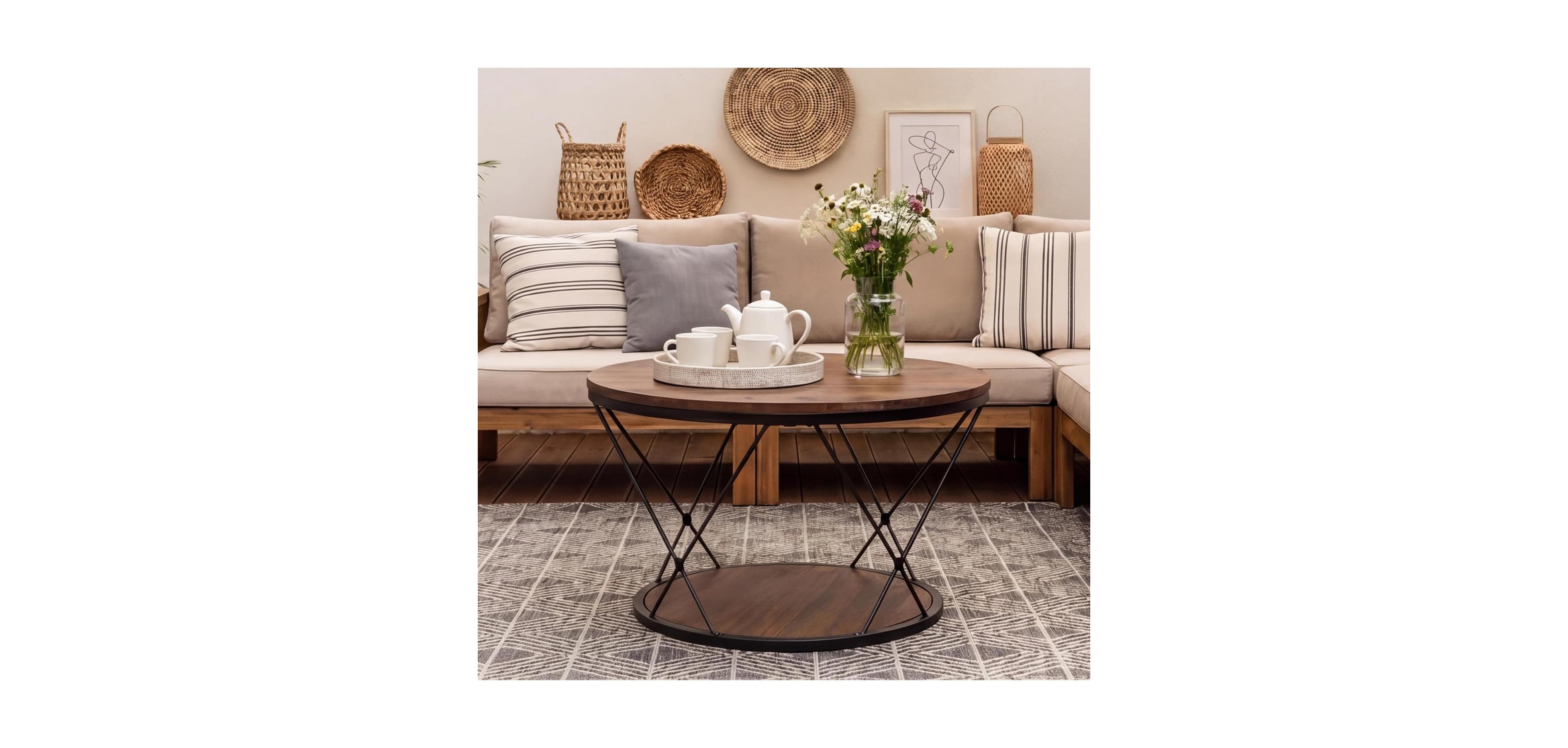 Tribesigns 31.5" Solid Wood Round Coffee Table with Lower Shelf,2-Tier