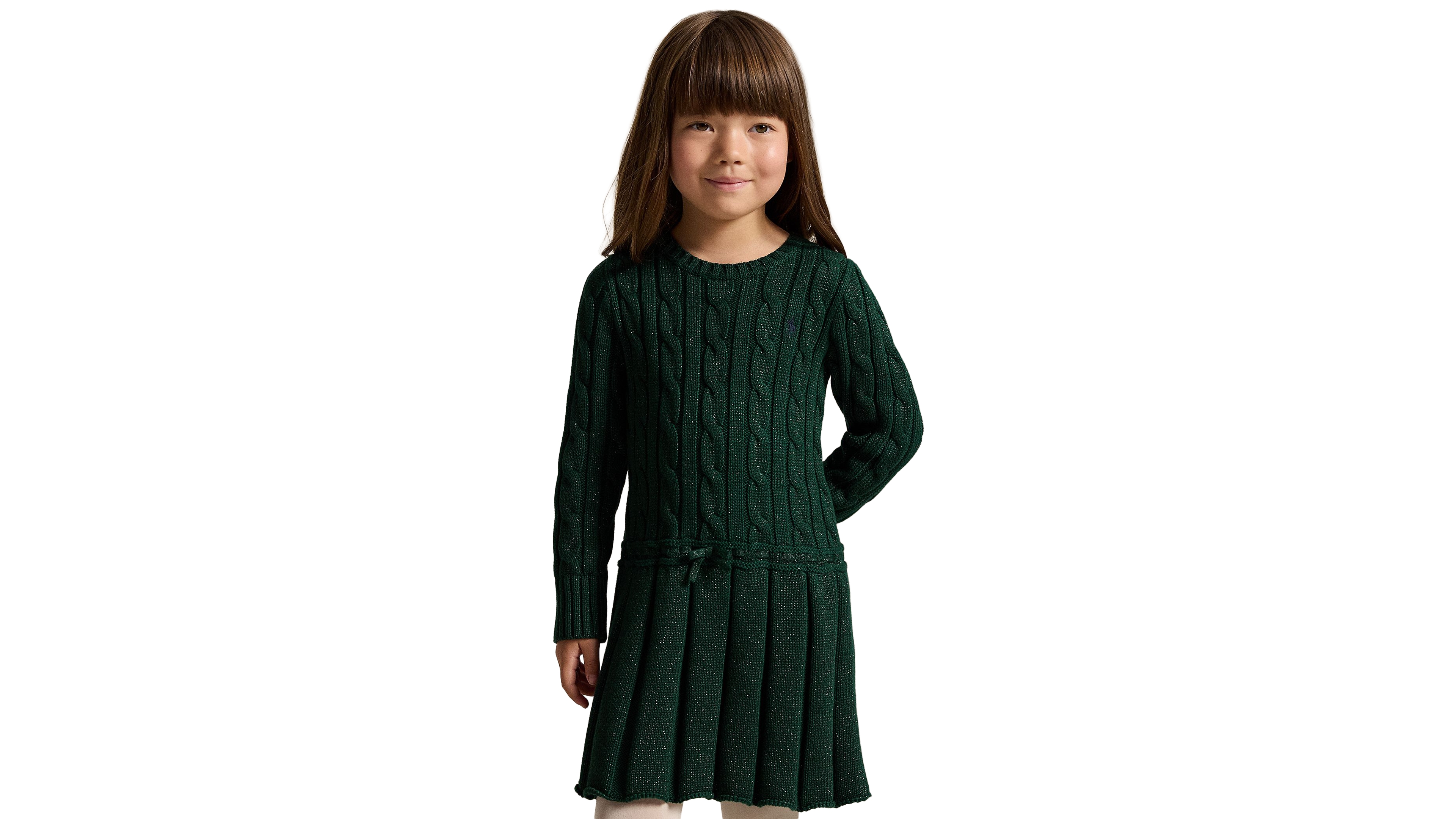 Polo Ralph Lauren Girls' 2T-6X Metallic Cable-Knit Cotton Sweater Dress