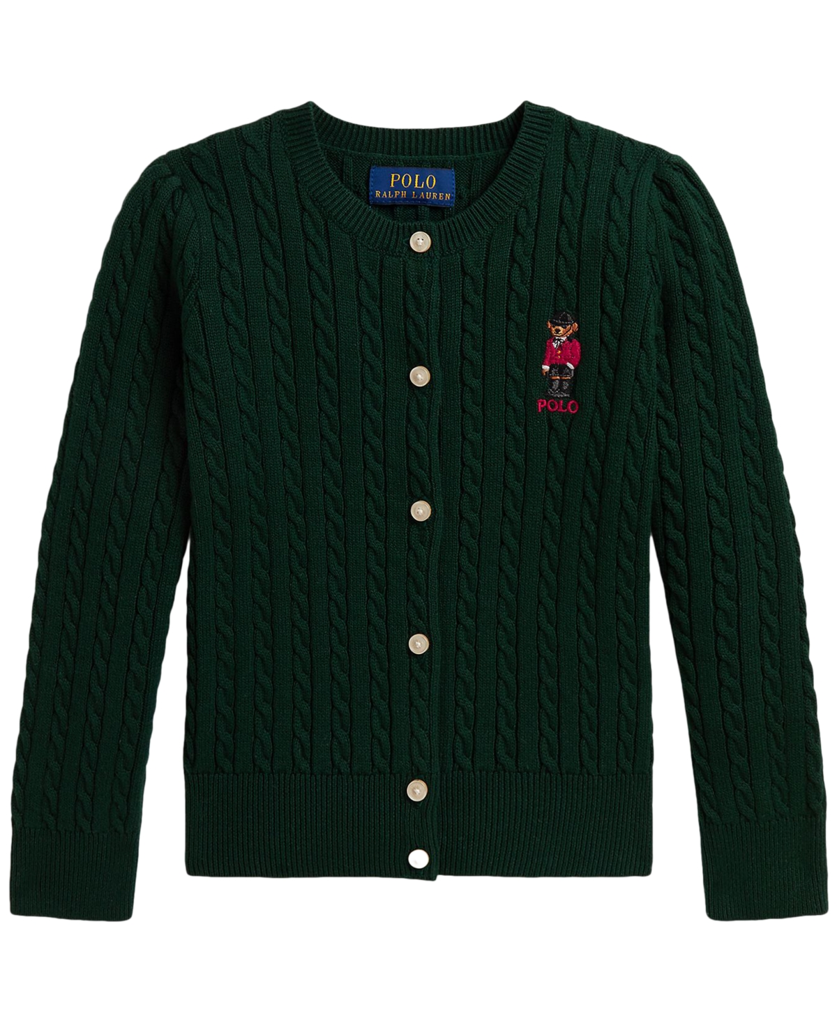 Polo Ralph Lauren Girls' 2T-6X Bear Mini-Cable Cardigan