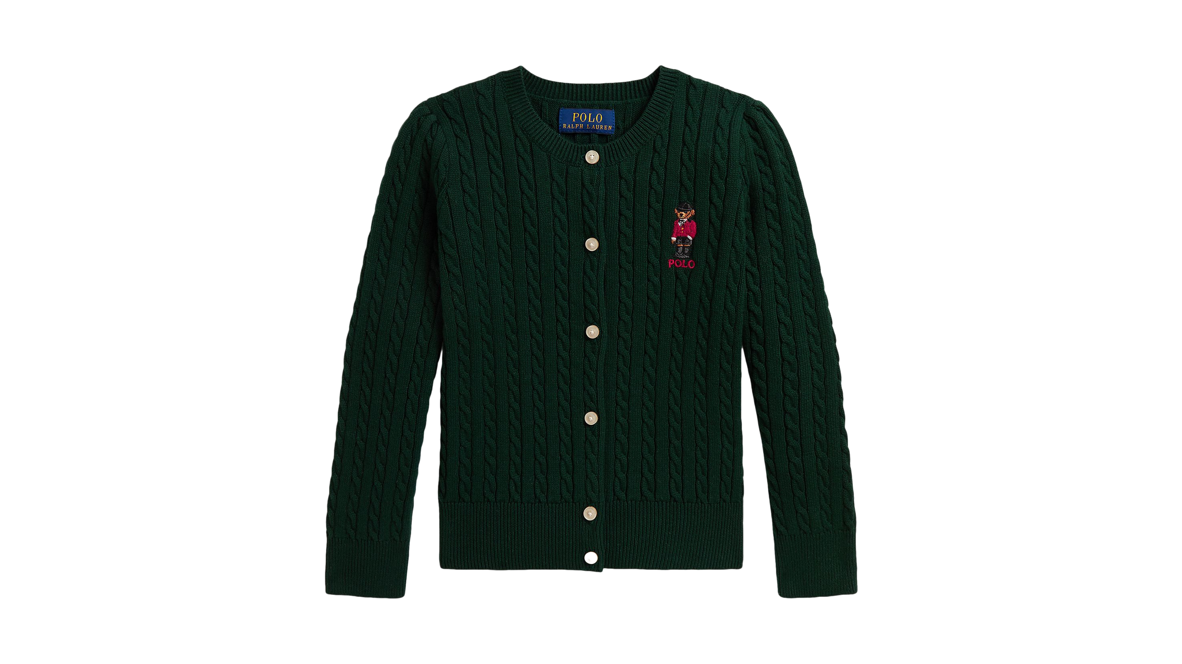Polo Ralph Lauren Girls' 2T-6X Bear Mini-Cable Cardigan