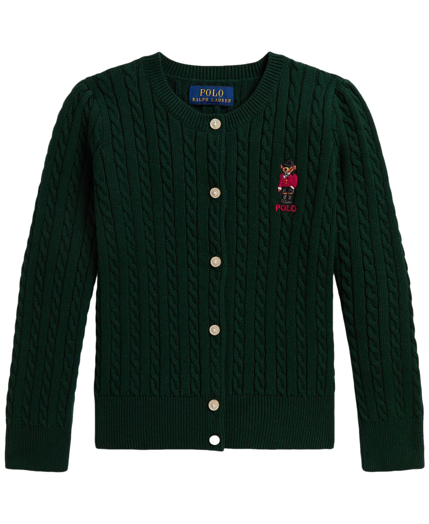 Girls' 2T-6X Polo Bear Mini-Cable Cardigan