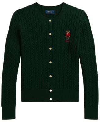 Girls' 7-16 Polo Bear Mini-Cable Cotton Cardigan
