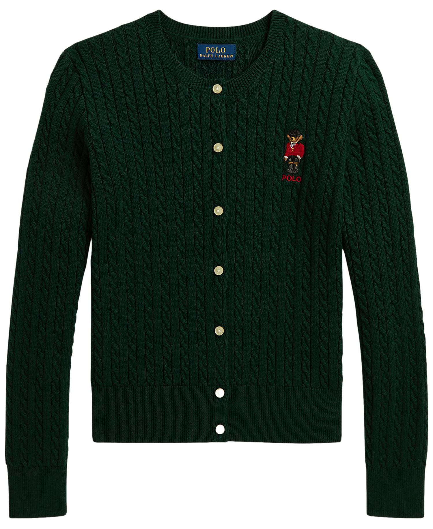 Girls' 7-16 Polo Bear Mini-Cable Cotton Cardigan