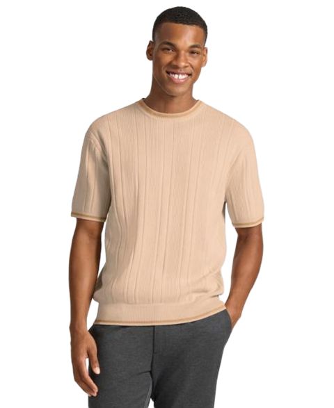 Мужской свитер Ted by Ted Baker Grosvenor Short-Sleeve Cotton Ribbed Crewneck, цвет: Бежевый
