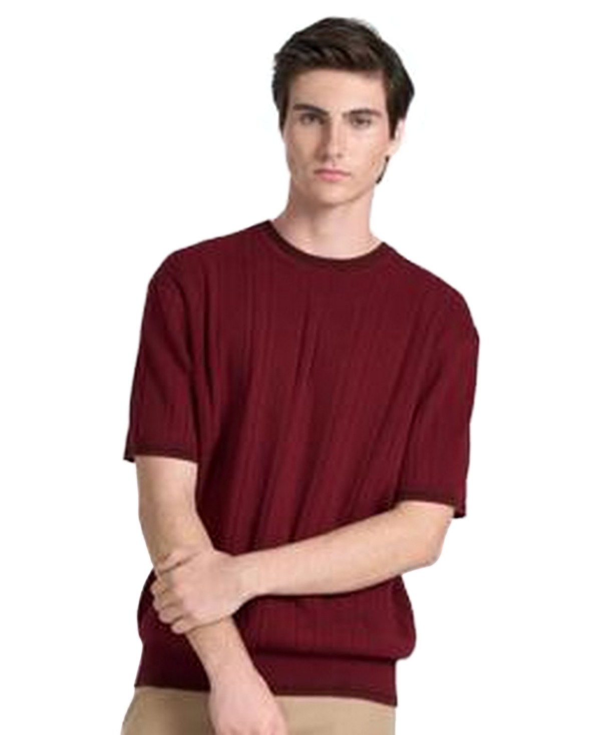Ted by Ted Baker Men's Grosvenor Short-Sleeve Cotton Ribbed Crewneck Sweater - Red