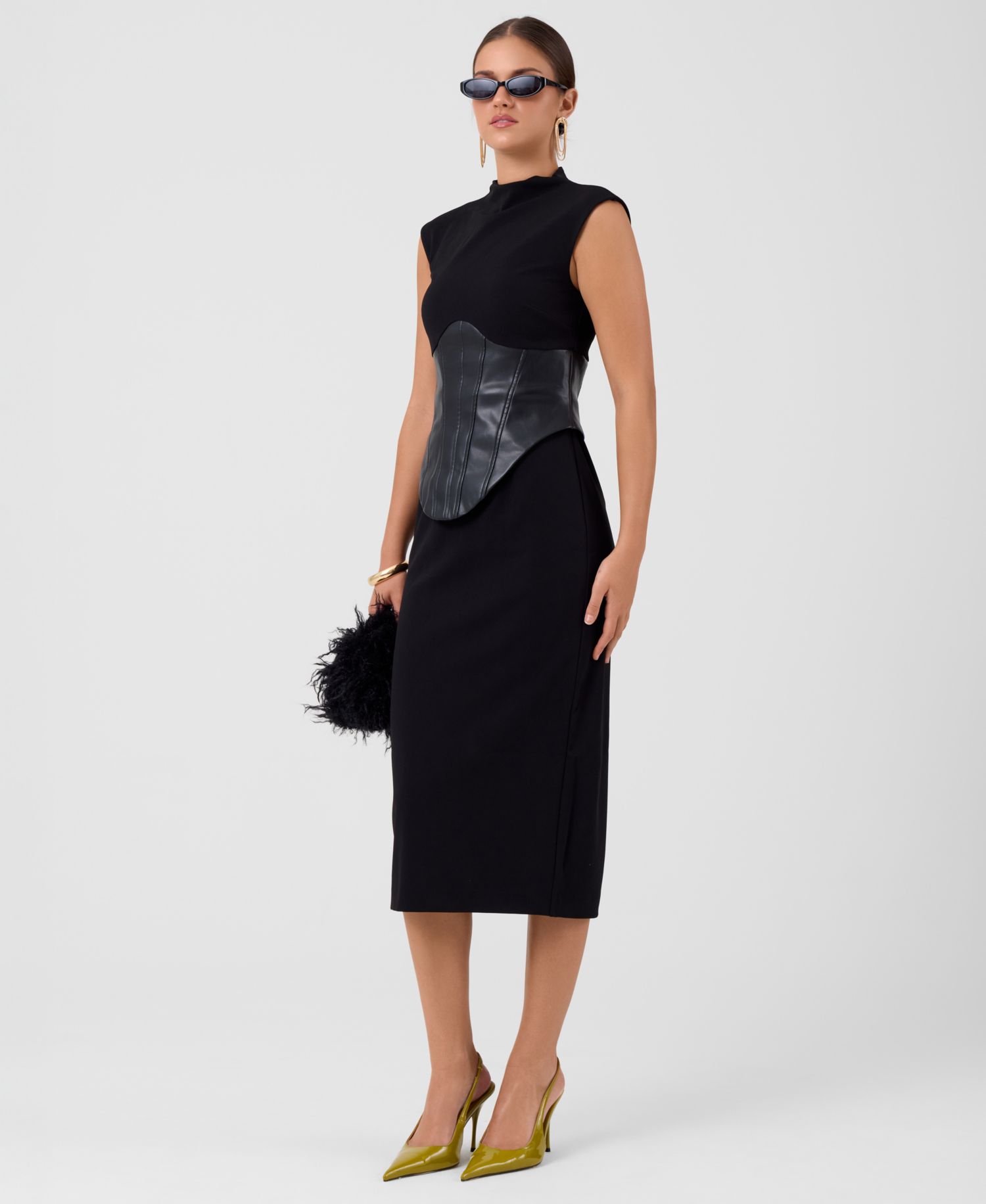 Women's Donatella Mock Neck Sleeveless Corset Midi Dress