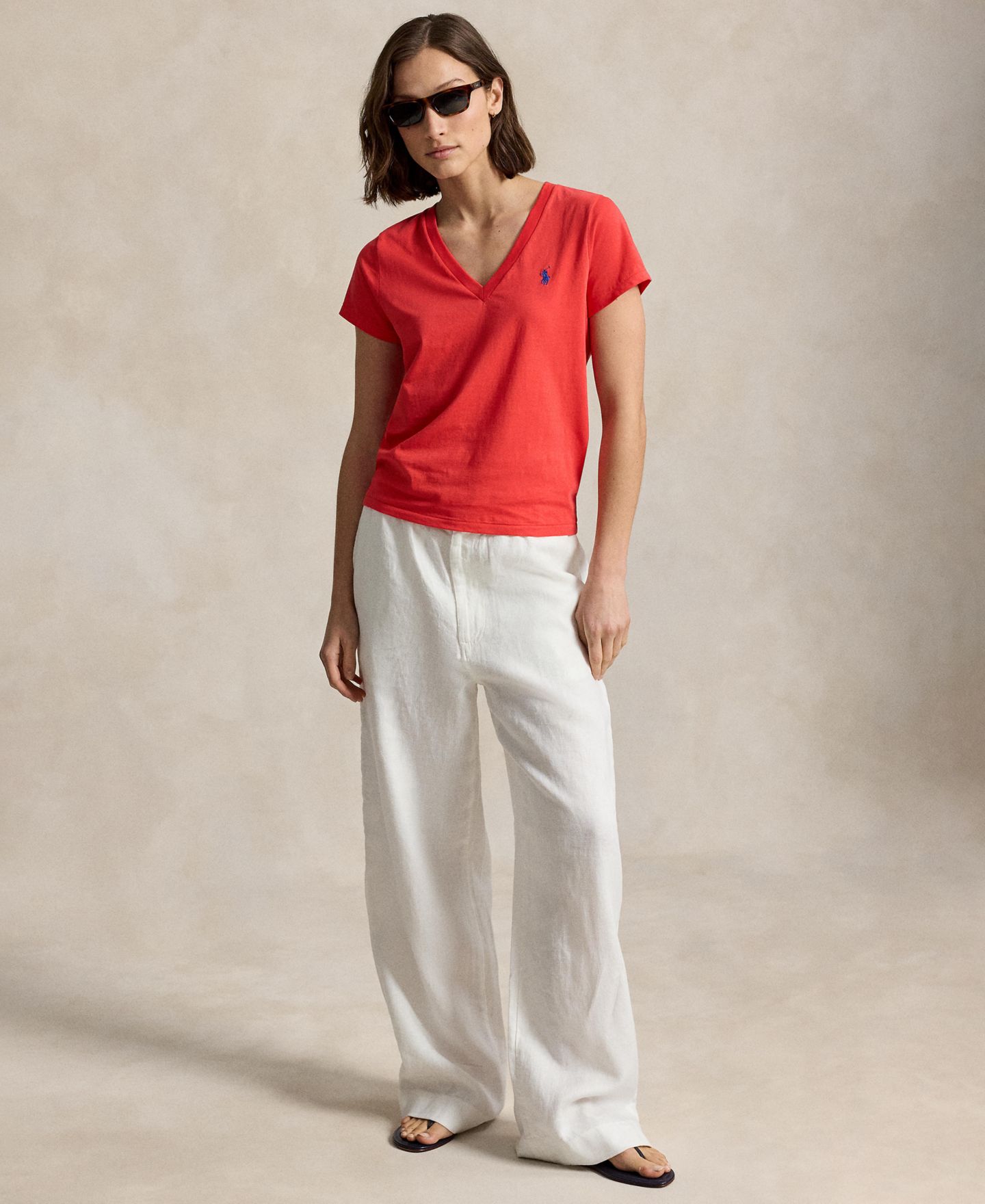 Женская футболка Polo Ralph Lauren V-Neck Short-Sleeve, цвет: Bright Hibiscus — фото 7