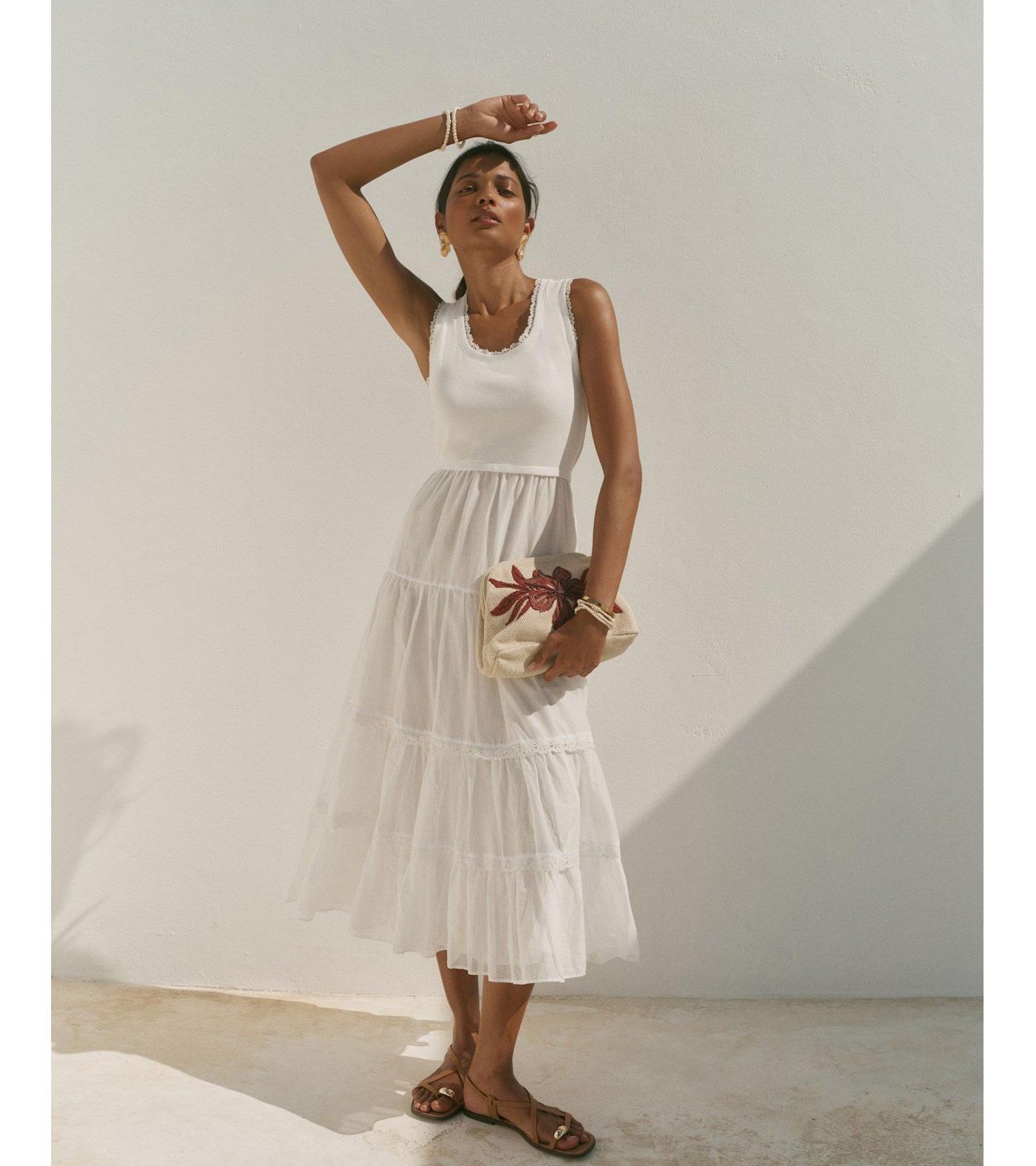 Women's Crochet Trim Tiered Sleeveless Dress