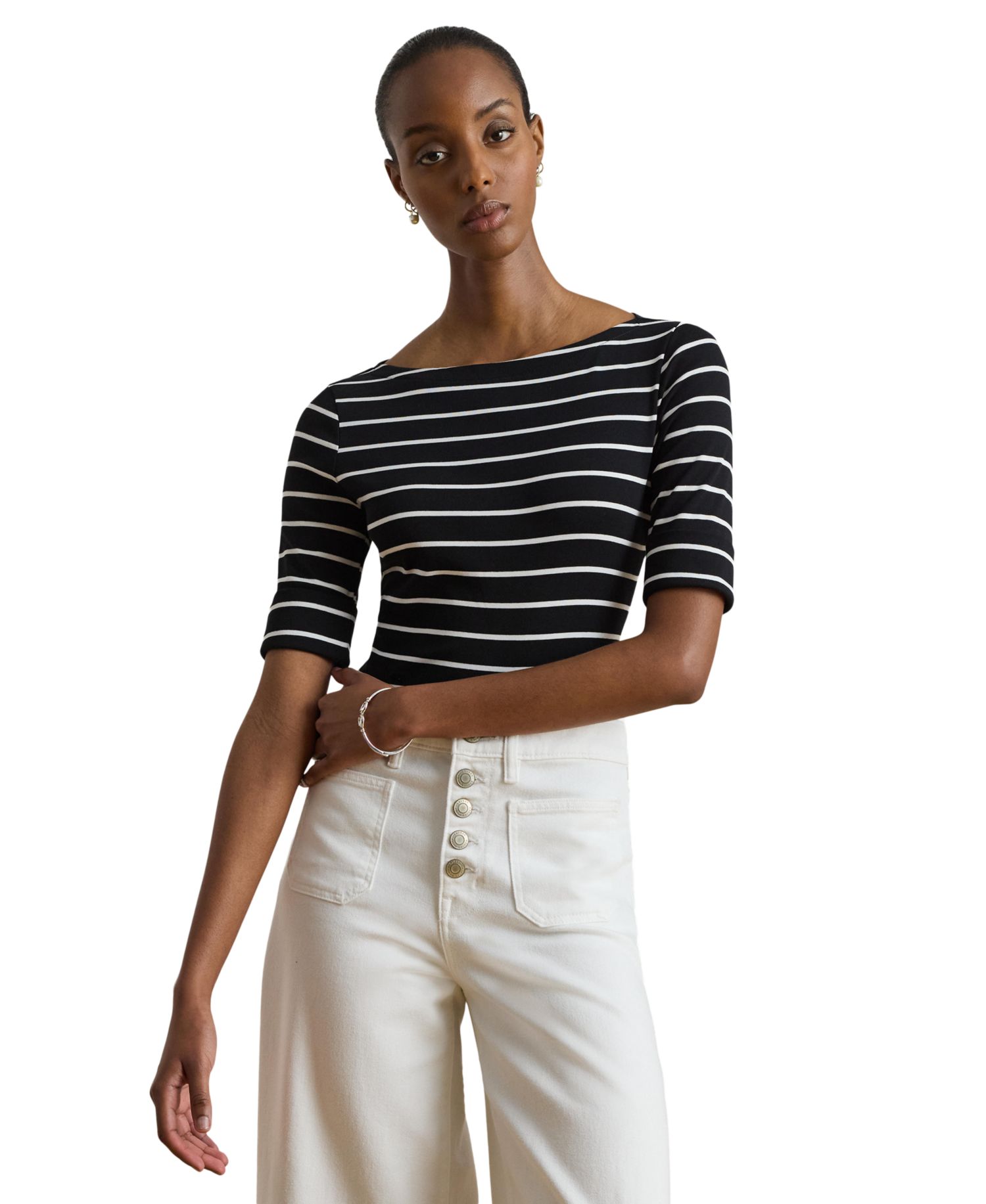 Women's Striped Boat Neck Top