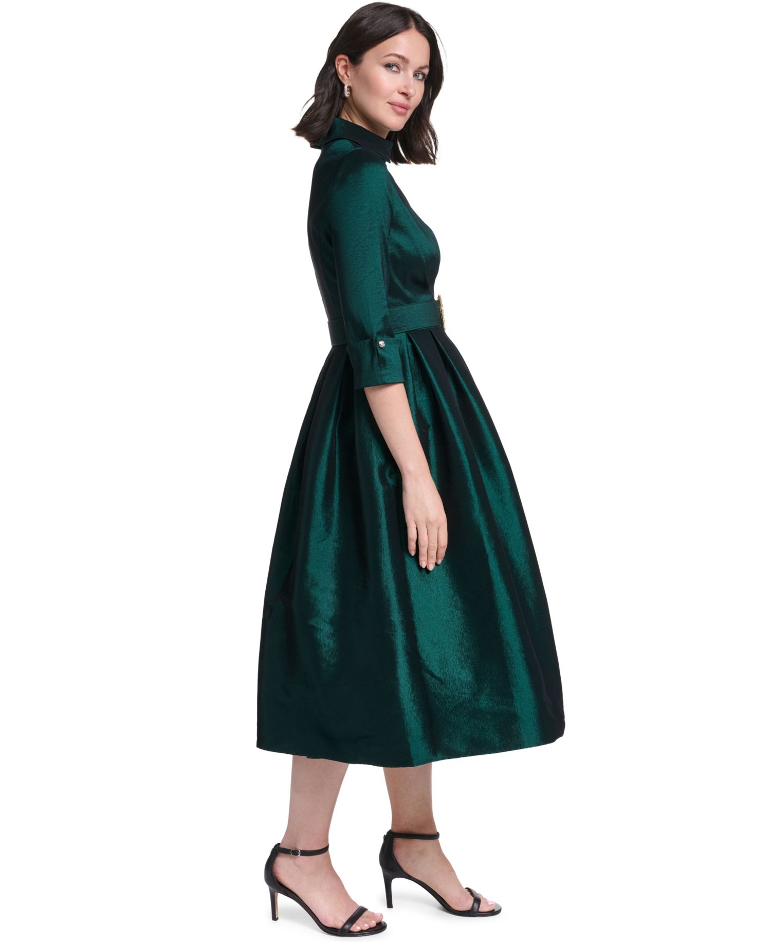 Women's Satin V-Neck 3/4 Sleeve Dress