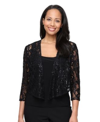 Women's Sequin-Lace 3/4-Sleeve V-Neck Coverup