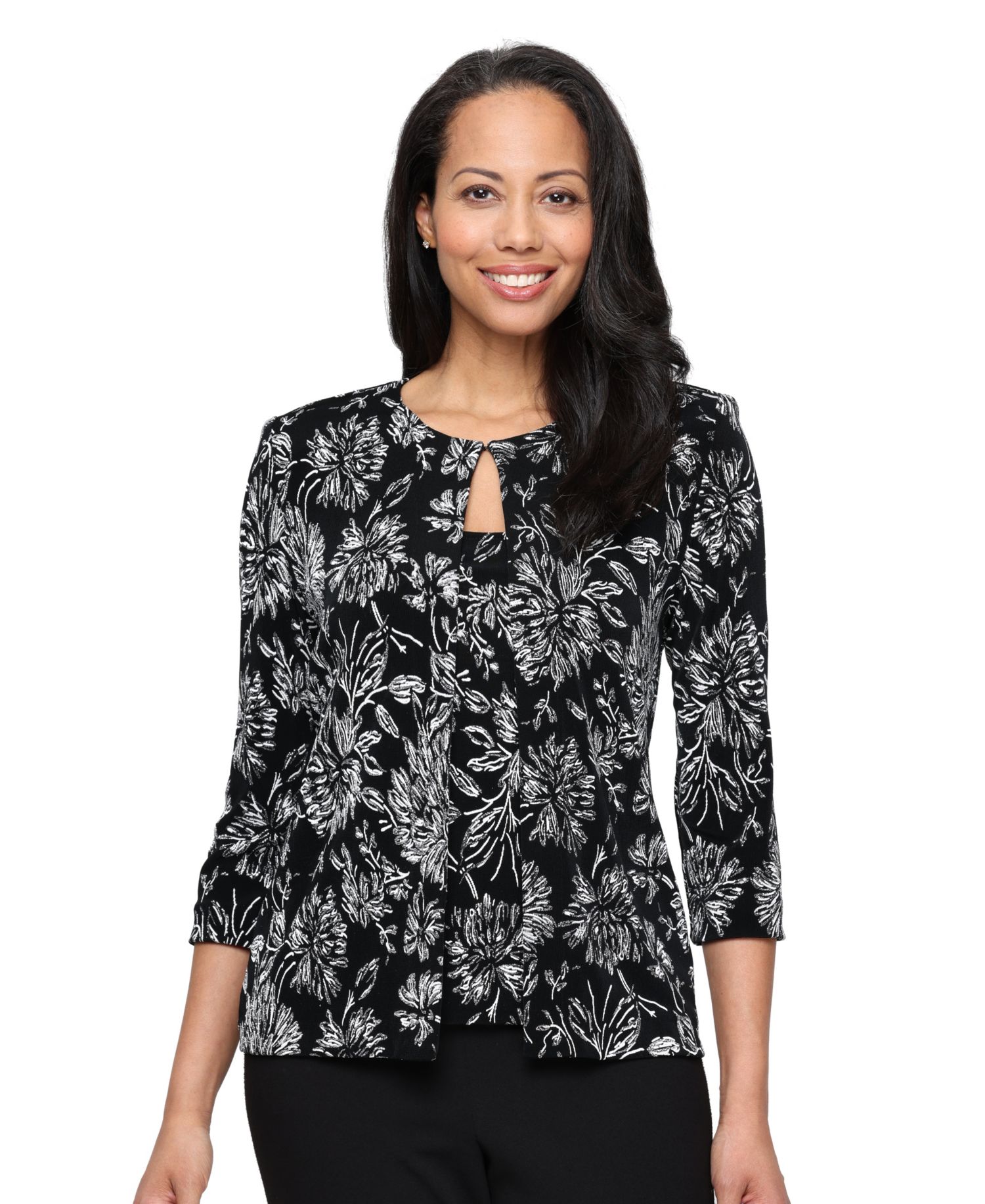 Women's 3/4-Sleeve Glitter Knit Twinset Jacket and Tank Set