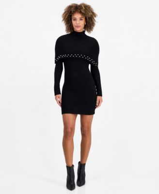 Women's Long-Sleeve Mock-Neck Cape Sweater Dress
