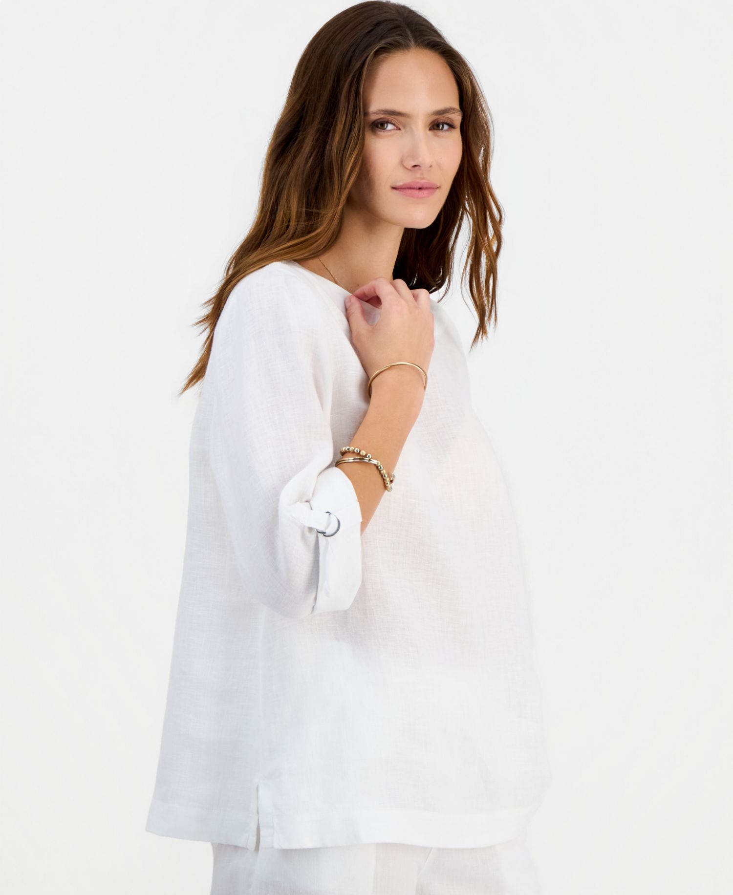 Petite 100% Linen Cuffed Top