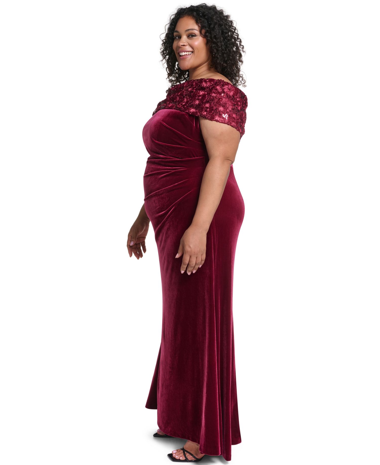 Plus Size Off-the-Shoulder Sequined Long Dress
