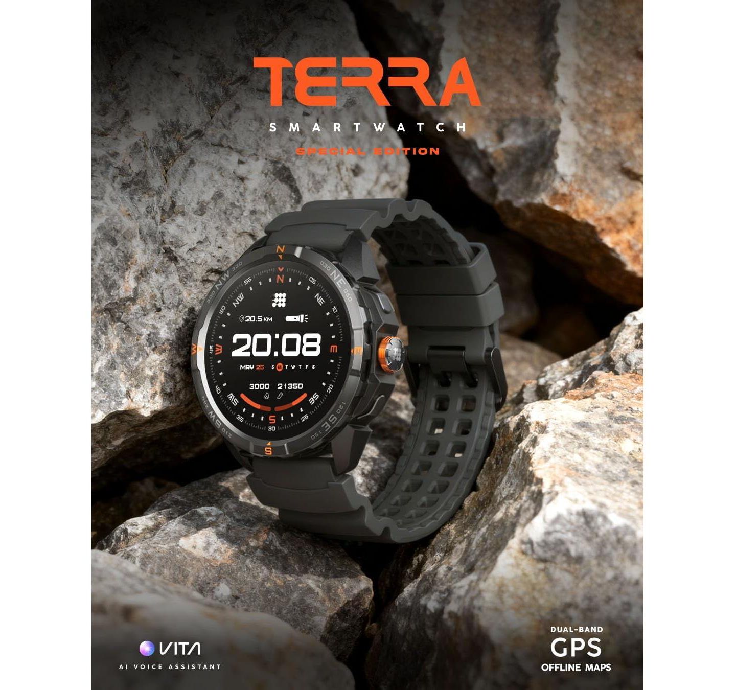 Защищённые смарт-часы Cubitt Terra Special Edition с GPS, картами, Vita Ai, 5ATM, цвет: Чёрный / Оранжевый — фото 3