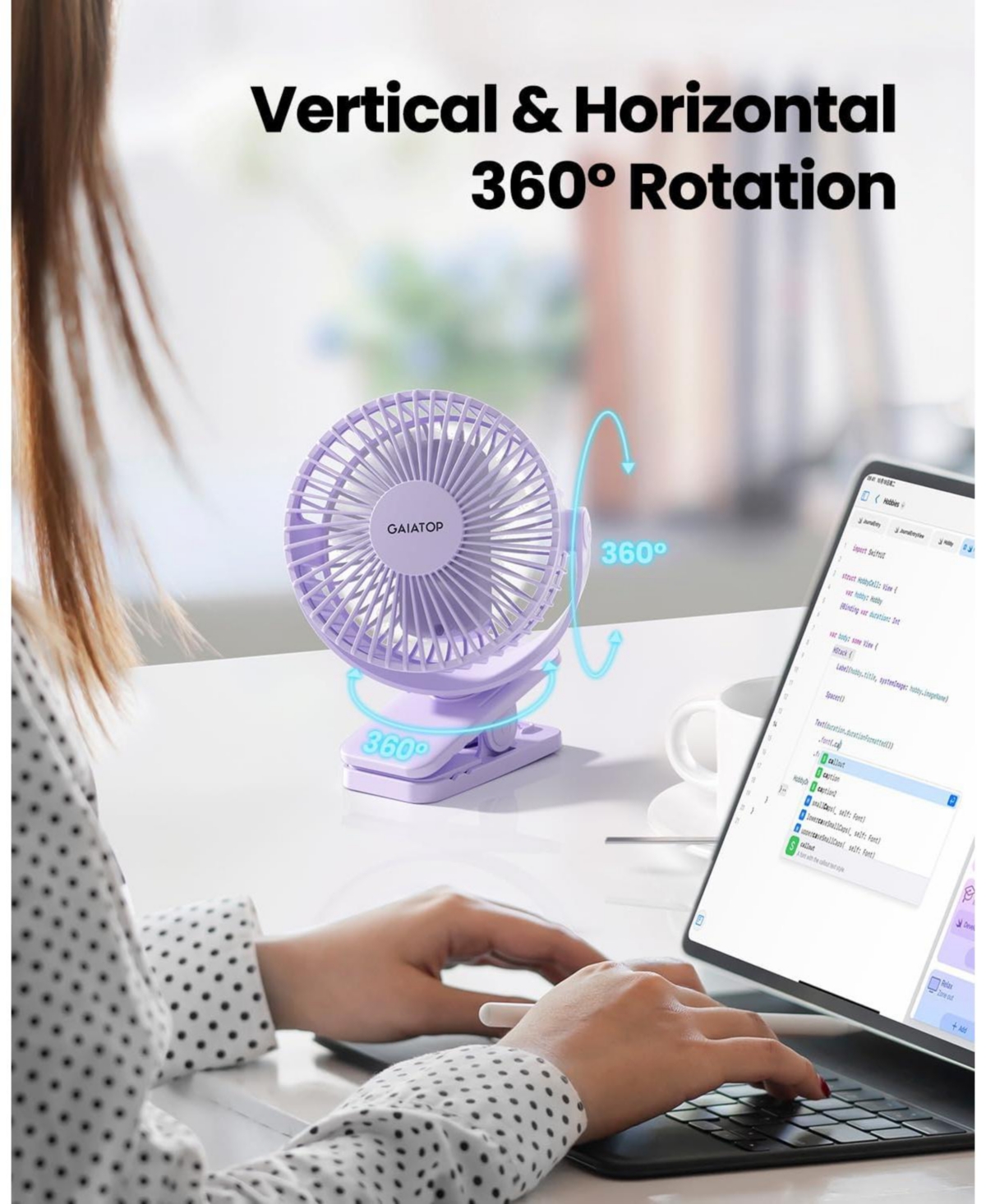Gaiatop Portable Clip on Fan Battery Operated, 3 Speed Quiet 360degree(s) Rotate, Usb Rechargeable Mini Personal Cooling Fan for Desk Table