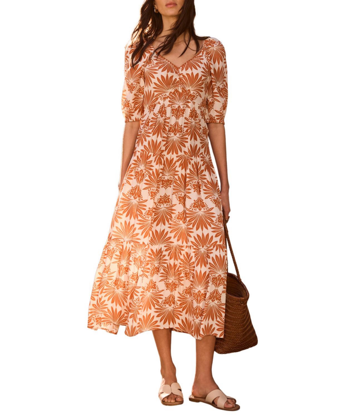 Mint Velvet Women's Floral V-Neck A-Line Midi Dress